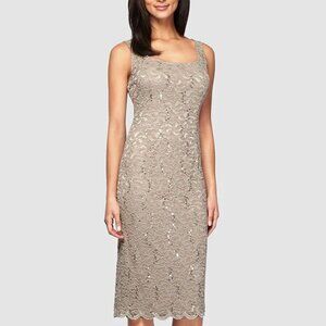 Alex Evening Midi Sheath Sequin Lace Dress